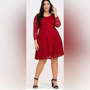 Torrid Midi Red Lace Skater Dress Size 3 (22/24) (3x)